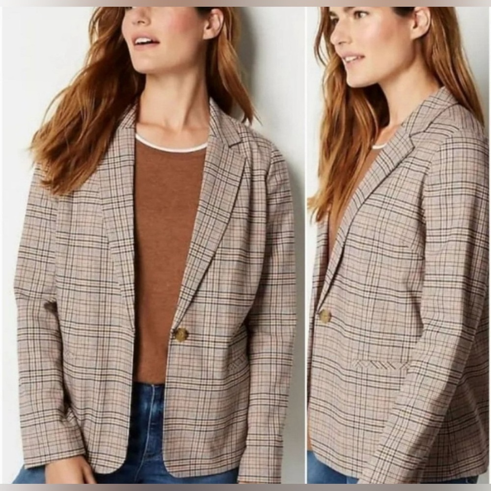 J. Jill Mendocino Houndstooth Plaid One Button Closure Blazer | Size Medium